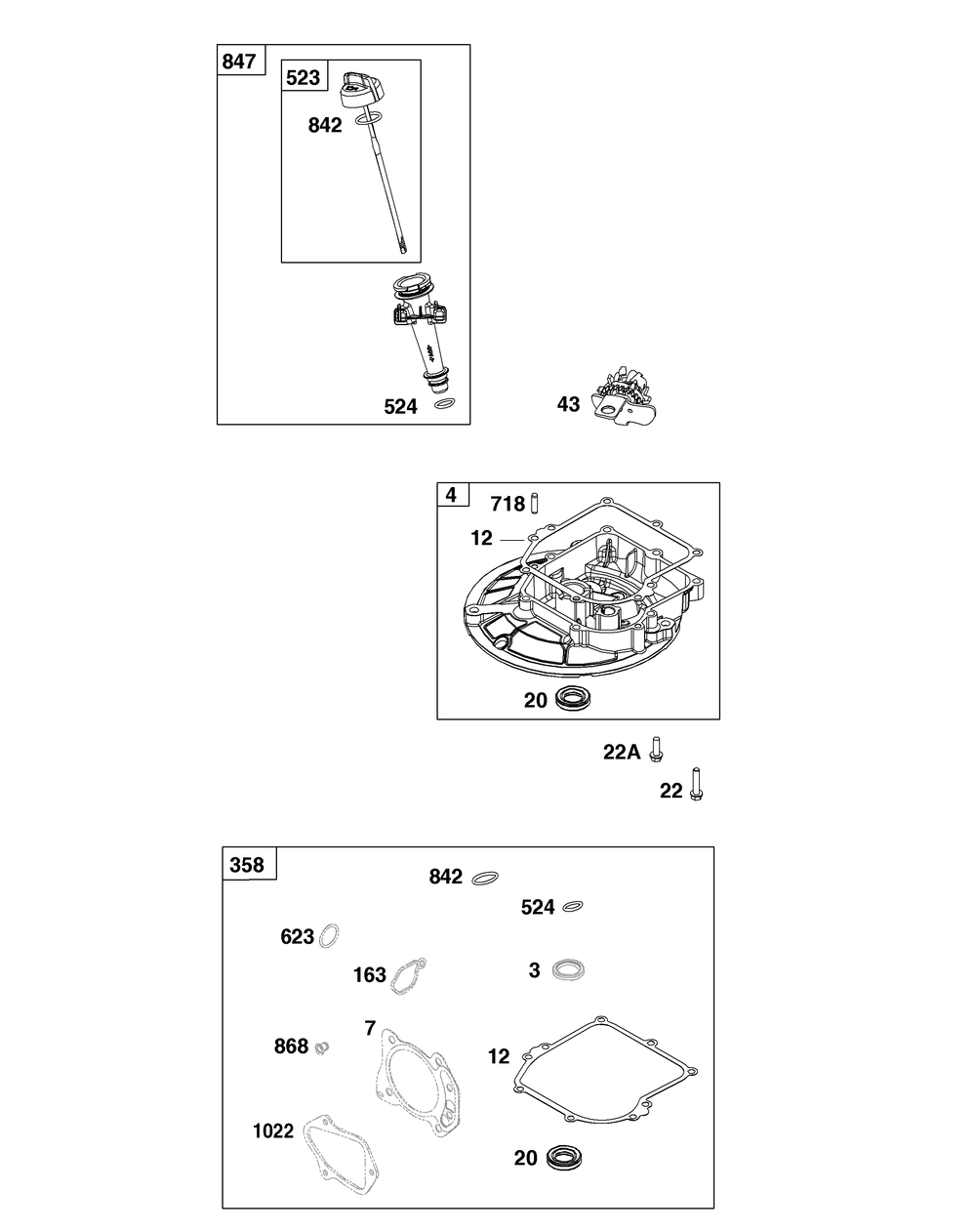 Crankcase Cover/Sump And Lubrication Group Diagram and Parts List for 103M02-0121-F1 100000 - 19Z999 Briggs and Stratton Engine